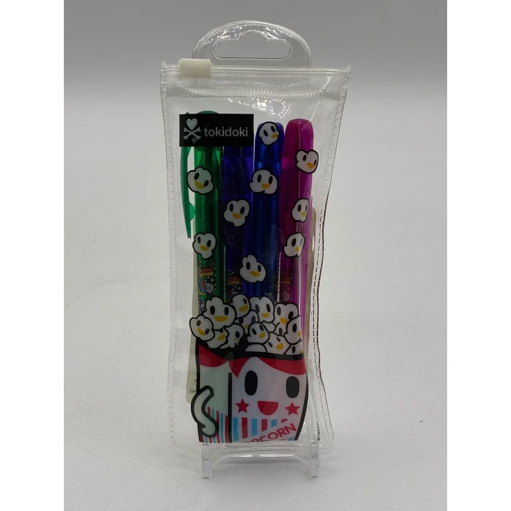 Tokidoki Gel Pens 4 Pack TKPR1266 Popcorn Pouch Purple Blue Green Kawaii Pen Set
